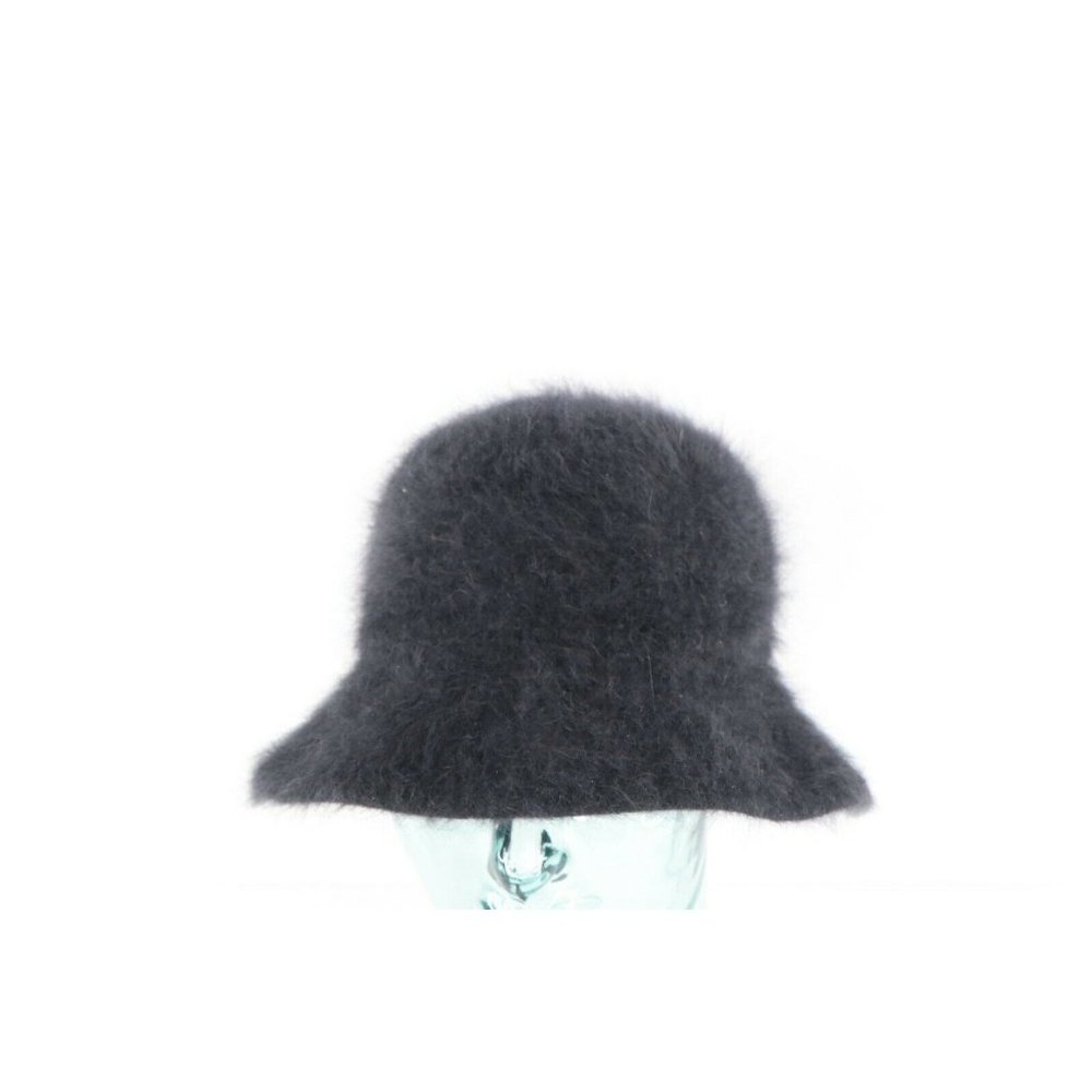 Vintage 90s Streetwear Blank Angora Rabbit Hair Blend Bucket Hat Cap Black - Picture 1 of 6